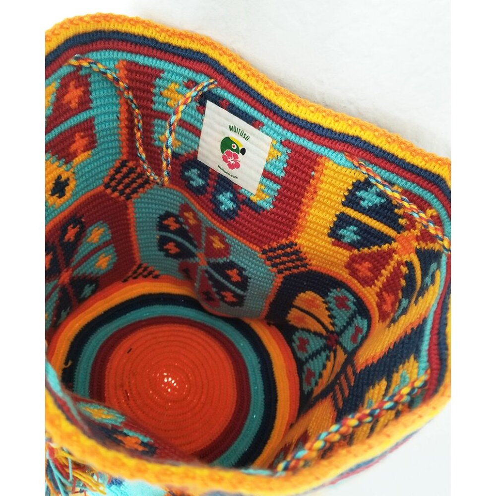 Wuitusu Large Handmade Crochet Wayuu Mochila Tribe‎ Crossbody Bucket Bag $110 - Picture 7 of 16